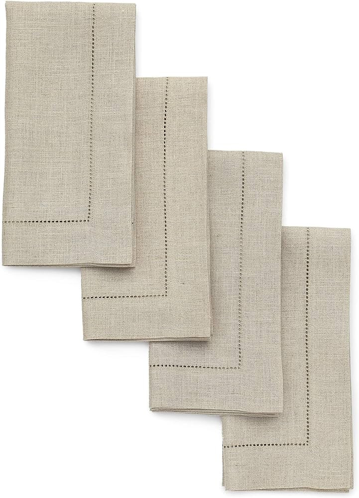 Solino Home Linen Dinner Napkins 20 x 20 Inch – Classic Hemstitch Natural Napkins Set of 4 – ... | Amazon (US)