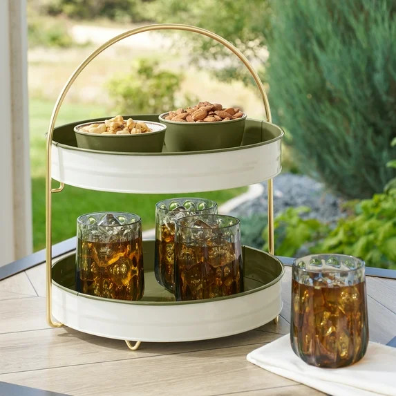 Better Homes & Gardens 2-Tone 2-Tier Serving Tray Stand - Green | Walmart (US)