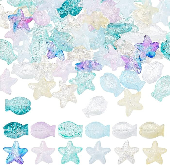 SUNNYCLUE 1 Box 120Pcs Fish Beads Starfish Beads Glass Star Bead Sea Animal Loose Spacer Transpar... | Amazon (US)