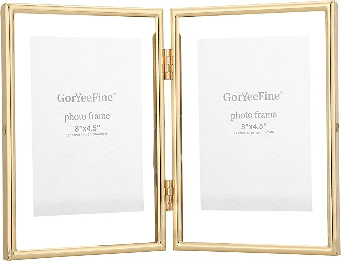 Gold 4x6" Double Floating Frame for picture 2x3'', 3x5'', Classy Metal rounded Edge Frame Adjusta... | Amazon (US)