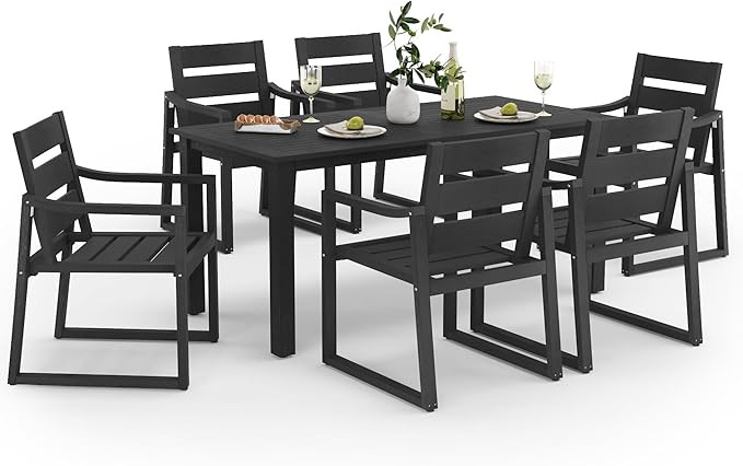 HDPS Outdoor Patio Dining Set, 7-Piece, All Weather Outdoor Table and Chairs, Resin Outdoor Kitch... | Amazon (US)