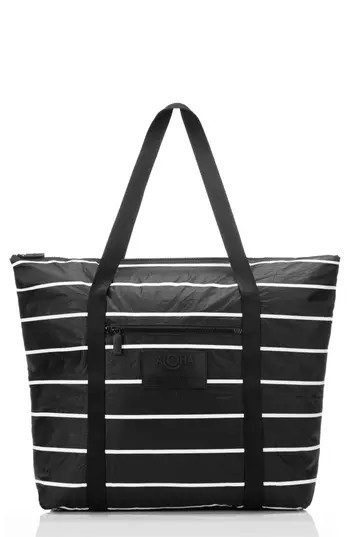 Aloha Collection Pinstripe Water Resistant Tyvek® Tote in White/black at Nordstrom Rack, Size No Size | Nordstrom Rack