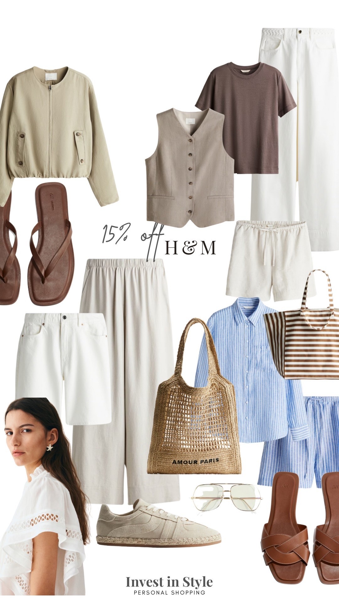 15% off H&M 
£30 minimum spend 
Members only (free and quick to sign up ) 
Here are my fave pieces just now ...

Spring outfit , linen trousers , shorts , sandals , waistcoat , spring jacket , co ord , raffia bag 

#LTKspring #LTKtravel #LTKsale