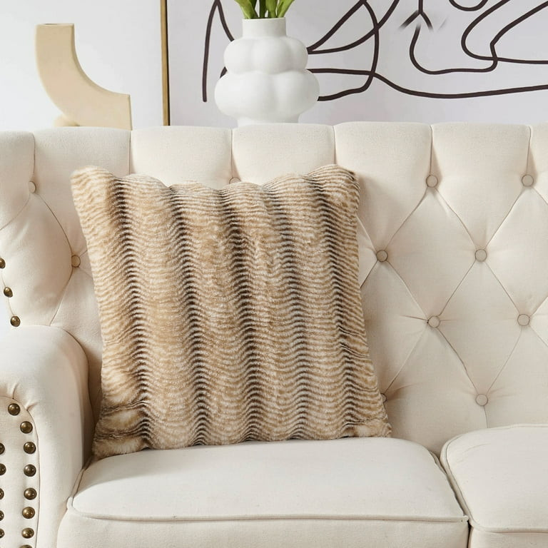 Home Soft Things Thick Stripe Faux Fur Pillow Covers, 1 piece, 20"x20", Brown | Walmart (US)
