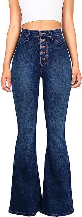 Vibrant Women's Juniors High Rise Button Fly Flare Jeans | Amazon (US)