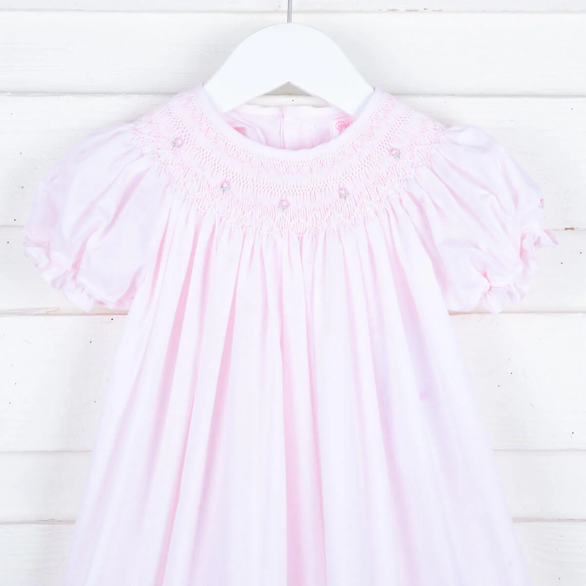 Geometric Smocked Rosebud Bishop Pink Day Gown | Classic Whimsy