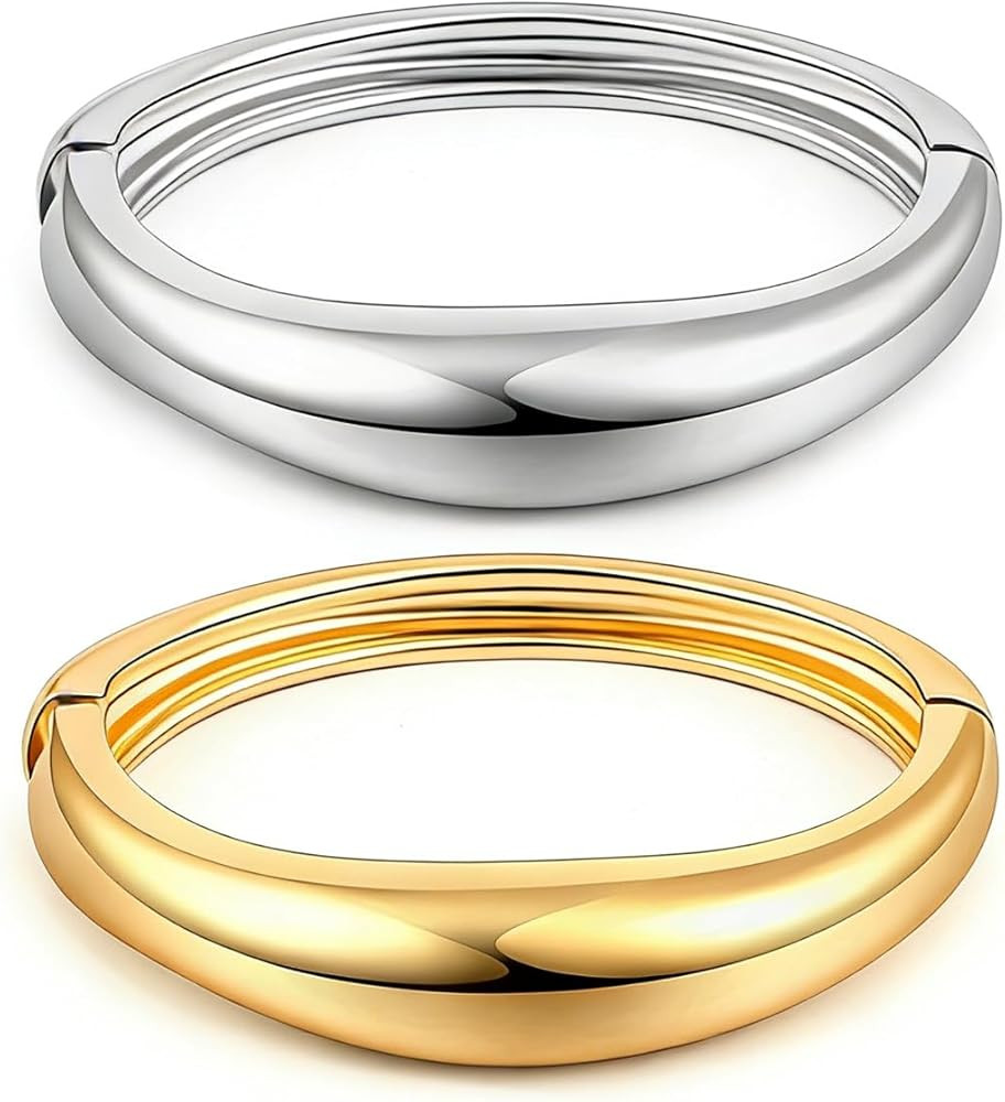 Chunky Gold Bangles Bracelets for Women Trendy Stack Statement Bangle Irregular Cuff Bracelets Fa... | Amazon (US)