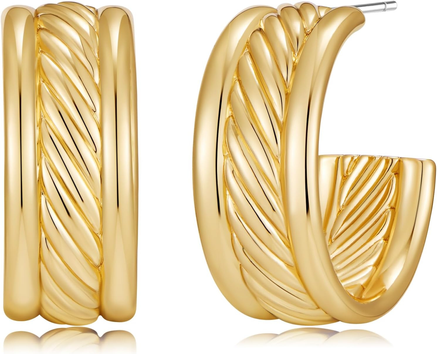 Two Tone Hoop Earrings for Women Silver and Gold Plated Twisted Open C Hoops Chic Hypoallergenic Earring Mixed Metal Jewelry | Amazon (US)