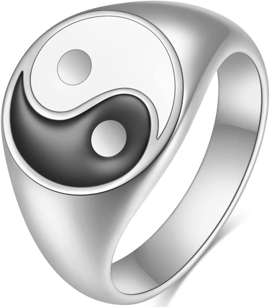 Jude Jewelers Stainless Steel Round Signet Shape Chinese Taiji Yin-Yang Feng Shui Cocktail Party ... | Amazon (US)