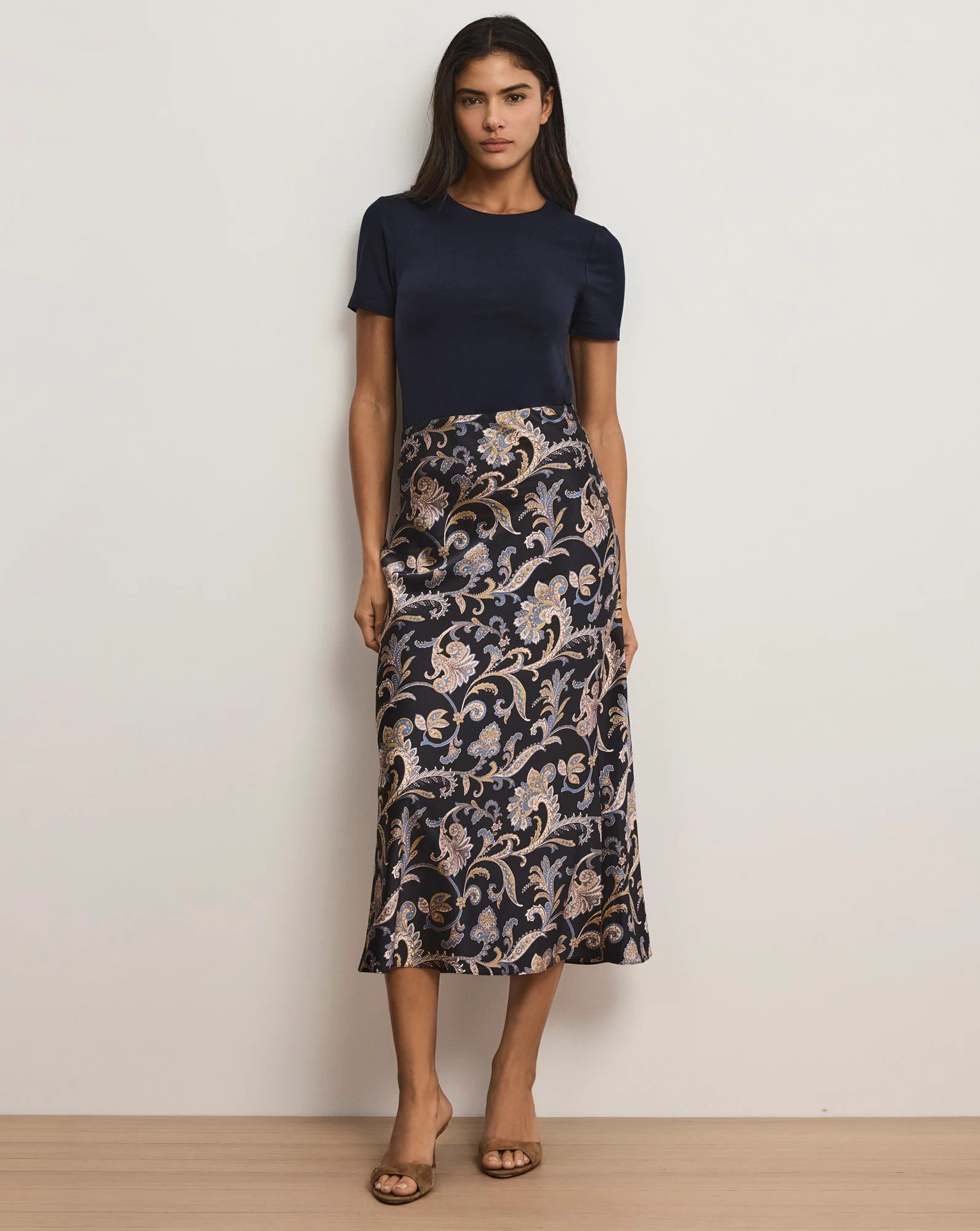 Veronica Beard Clover Paisley Midi Skirt Black Multi | Veronica Beard