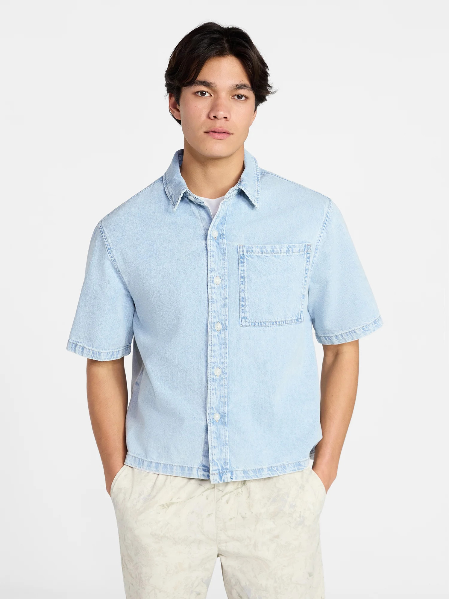 No Boundaries Boxy Shirt with Short Sleeves, Men's XS-5XL | Walmart (US)