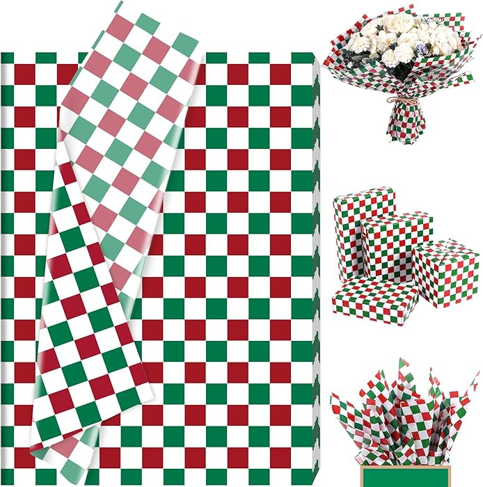 100 Sheet Christmas Gingham Plaids Tissue Paper, Red Green Buffalo Plaids Gift Wrapping Paper for... | Amazon (US)
