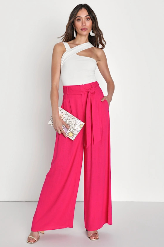 Upgraded Aura Hot Pink Linen High-Waisted Wide-Leg Pants | Lulus (US)