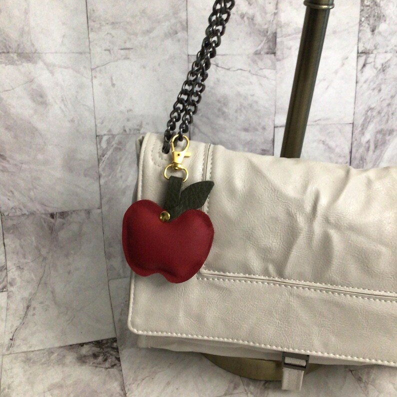 Apple Fruit Bag Charm, Genuine Leather Apple With Leaf Purse Charm - Etsy | Etsy (US)