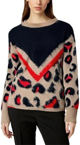 Mingzhu Women's Crew Neck Patchwork Leopard Chevron Print Loose Pullover Long Sleeve Knitted Chee... | Amazon (US)