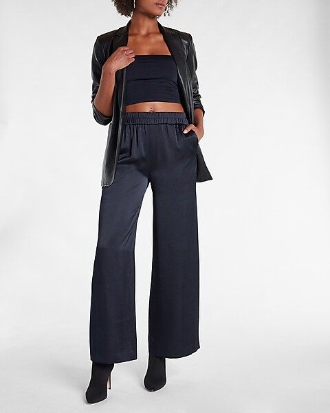 High Waisted Satin Wide Leg Pant | Express