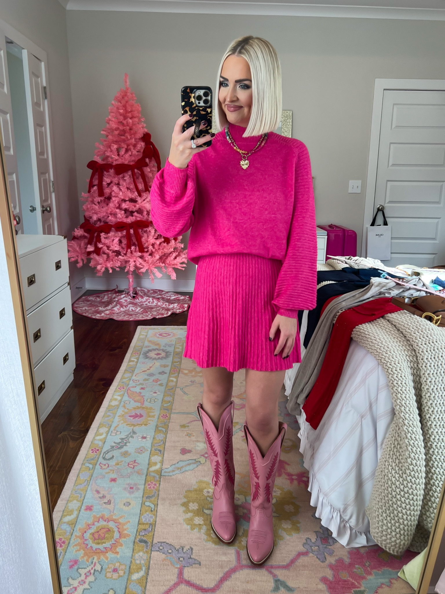 Hot pink sweater set / Amazon pink sweater and skirt set / Amazon fall fashion / thanksgiving outfit options 
Size: SM

#LTKFindsUnder50
