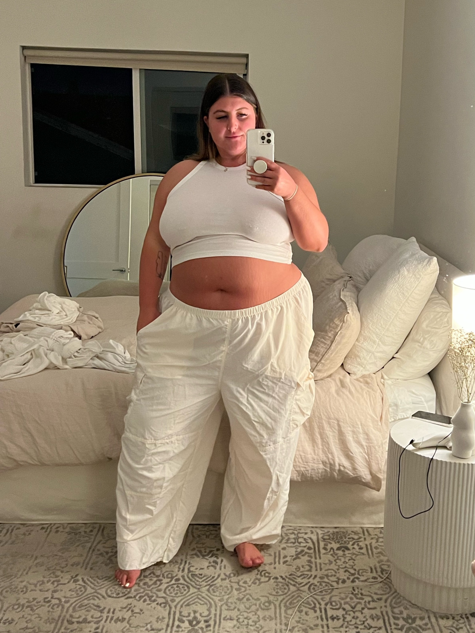 White Baggy Cargos 

#LTKcurves