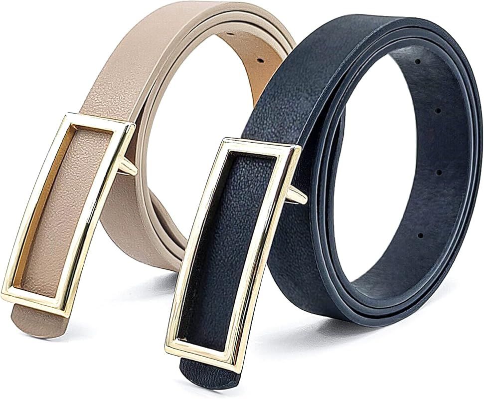 Marimber 2 Pack Fashion Skinny Belts For Women Thin Faux Leather Womens Belts For Dresses Jeans P... | Amazon (US)