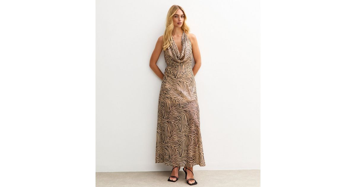Brown Metallic Zebra Print Halter Neck Dress | New Look | New Look (UK)