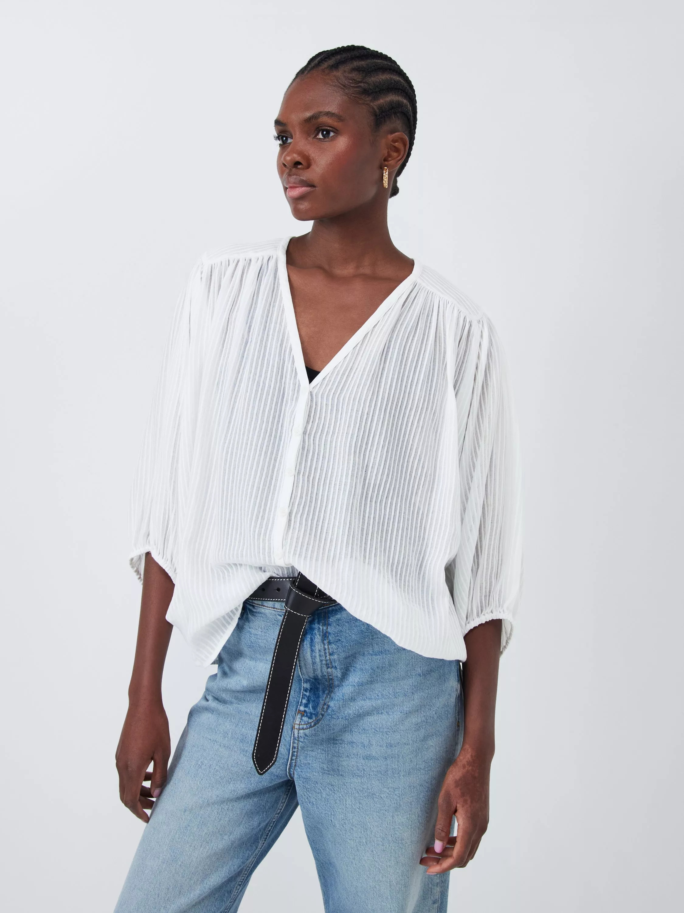 AND/OR Katya Stripe Shirt, White Self Stripe | John Lewis (UK)