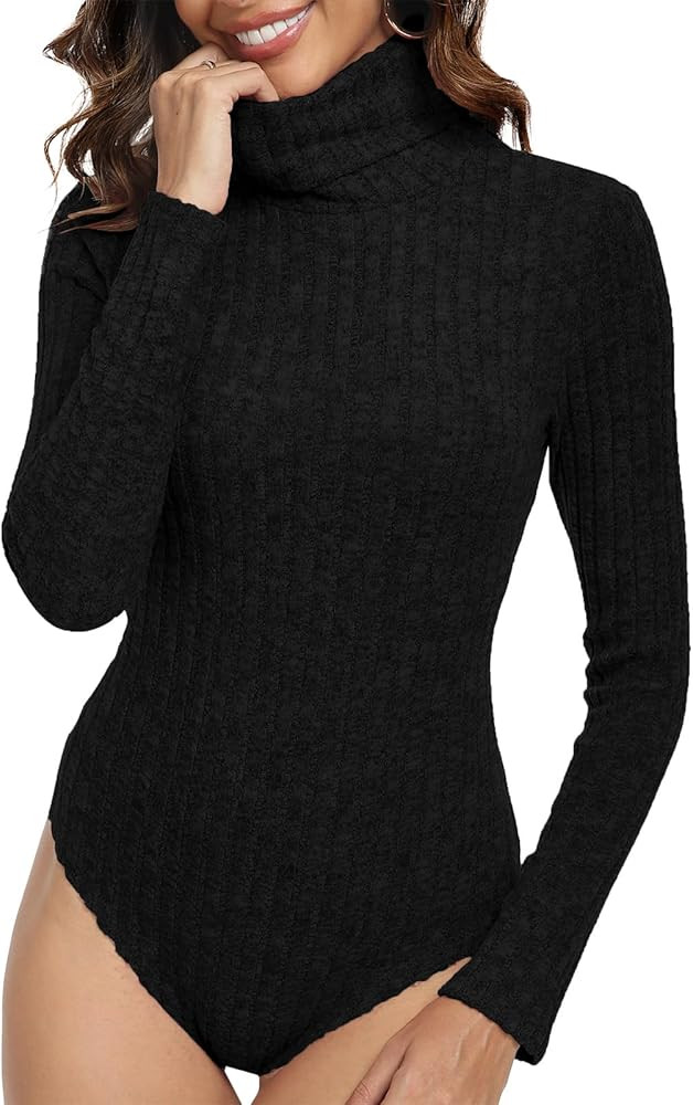 LAOLASI Women's Long Sleeve Bodysuit Ribbed Knit Slim Fit Casual Basic Stretchy Daily Tops Jumpsu... | Amazon (US)