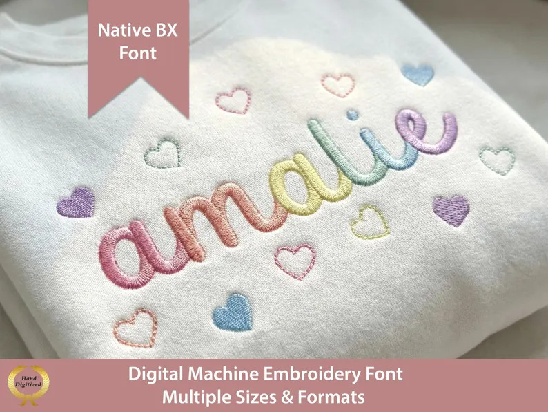 Amalie Script Embroidery Font: Native BX + Stitch Files, Satin Stitch (Digital Download) Native B... | Etsy (Global)