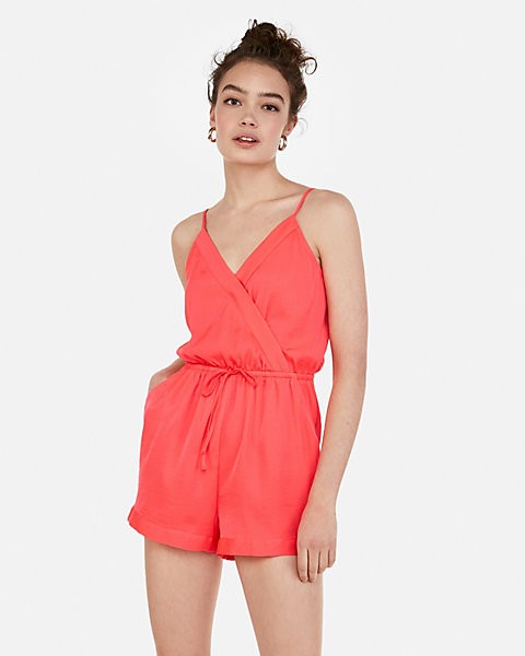 satin surplice romper | Express