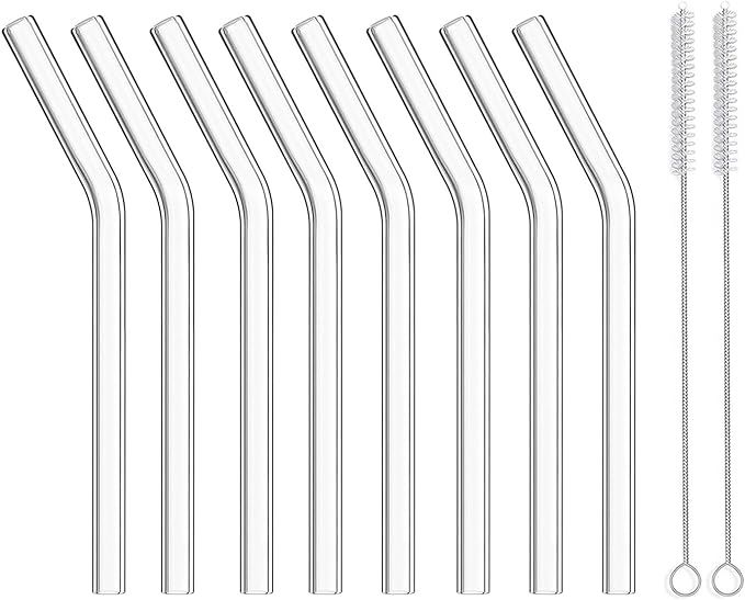 ALINK Short Bent Glass Straws, 6 in x 10 mm Reusable Clear Glass Curved Cocktail Straws for Whisk... | Amazon (US)