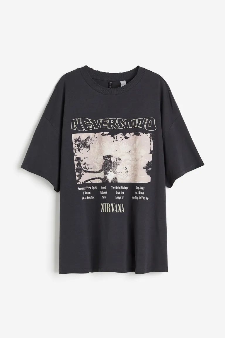 Oversized Printed T-shirt - Dark gray/Nirvana - Ladies | H&M US | H&M (US + CA)