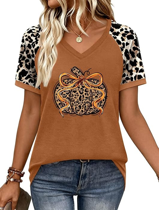 Womens Halloween T Shirt Ghost Graphic Shirts Spooky Season Leopard Plaid Raglan Tshirt Pumpkin F... | Amazon (US)