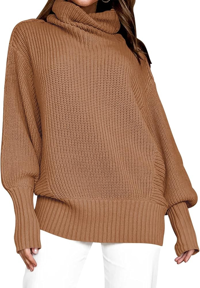 ANRABESS Womens Turtleneck Long Batwing Sleeve Oversized Casual Loose Fitting Pullover Sweater Knit  | Amazon (US)