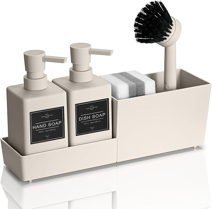 Kitchen Soap Dispenser Set with Sponge Holder and Brush for Sink Rack Hand Soap and Dish Soap Dis... | Amazon (US)
