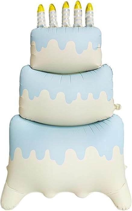 Happy Birthday Cake Foil Standing Balloons 60 Inch,Gaint Three-Tier Matte Cream Blue Thickened La... | Amazon (US)
