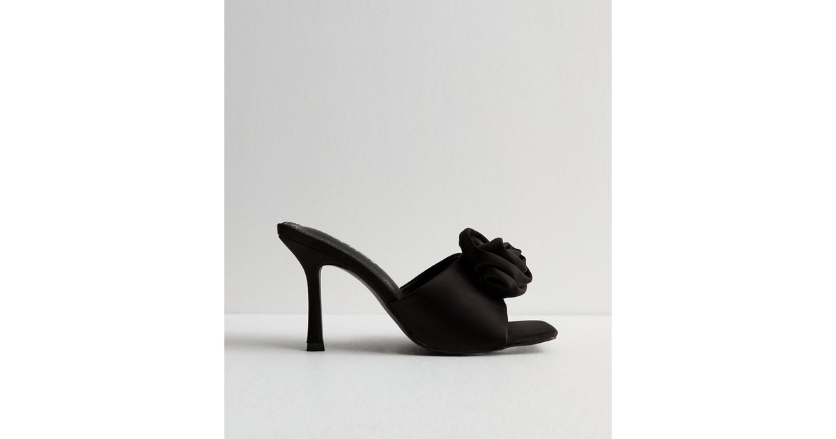 Public Desire Black Flower Stiletto Heel Mule Sandals | New Look | New Look (UK)