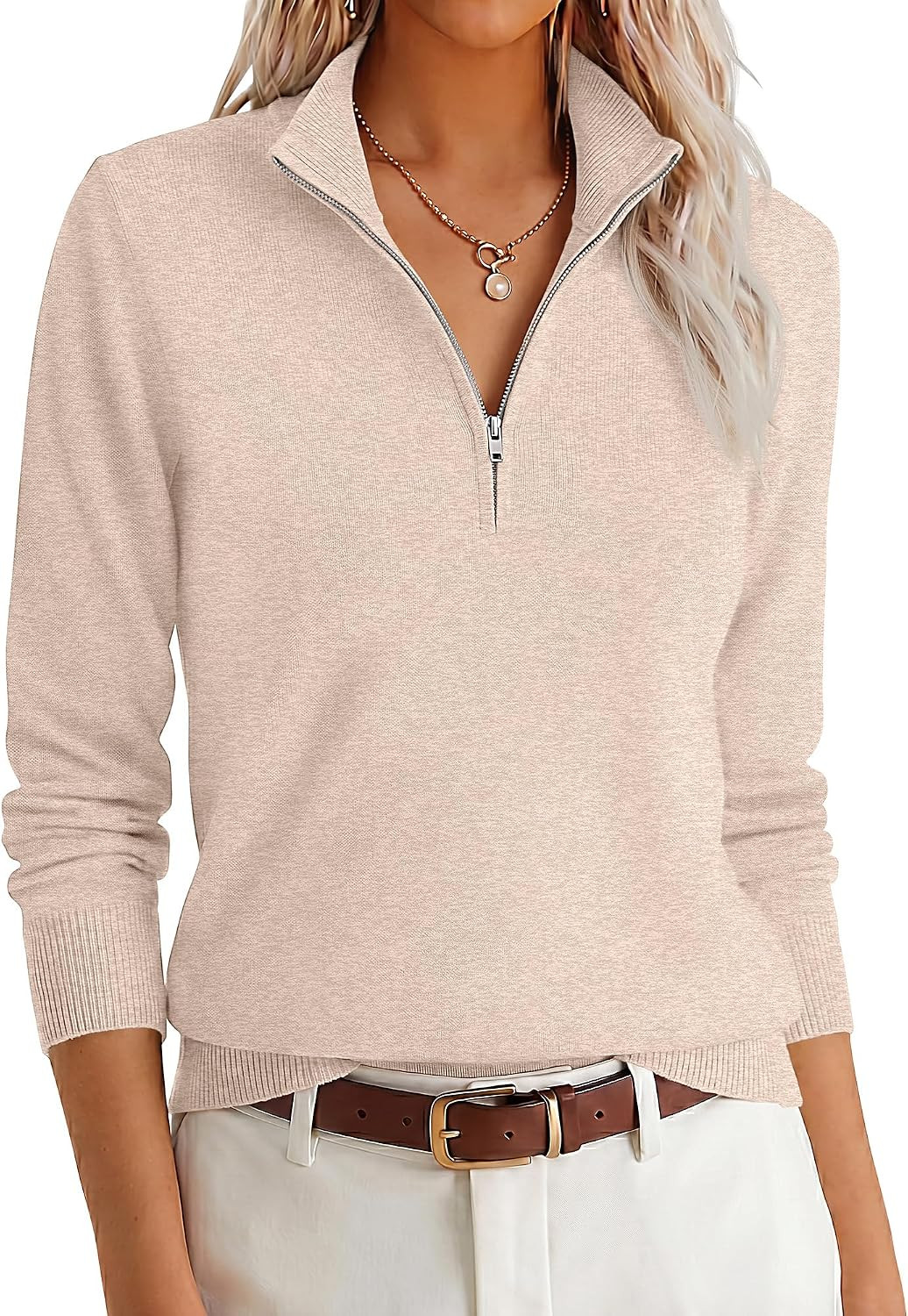 ANRABESS Womens Quarter Zip Fall Lightweight Sweaters | Amazon (US)