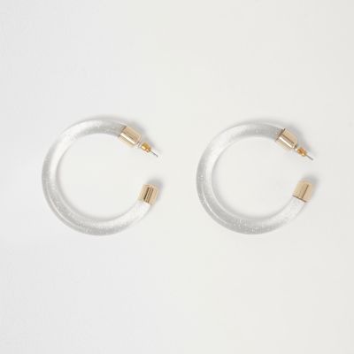 Clear plastic glitter hoop earrings | River Island (UK & IE)