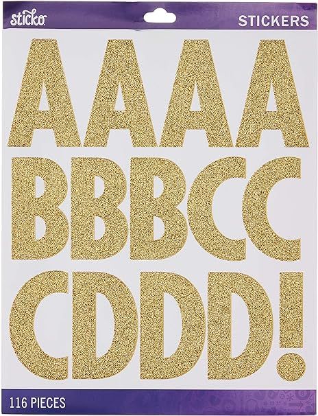 Sticko Alphabet Stickers, Regular X-Large, Gold Glitter Futura | Amazon (US)