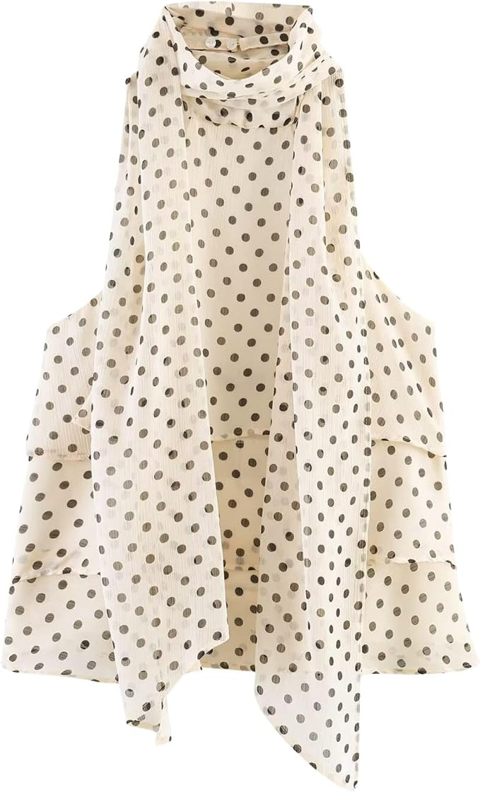 Chevara Women’s Polka Dot Halter Top Bow Tie Neck Sleeveless Chiffon Blouse Summer Casual Tiere... | Amazon (US)