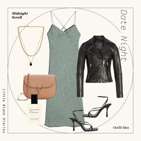 Date night outfit with a green slip dress and leather jacket, petite style 

#LTKstyletip #LTKunder100