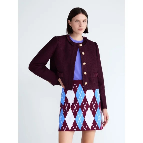 Free Assembly Women’s and Women's Plus Ruffle Trim Nubby Jacket with Long Sleeves, Sizes XS-4X | Walmart (US)