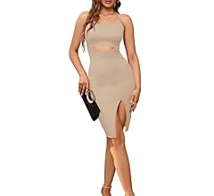 Women's Cutout Dress Cami Midi Bodycon Side Slit Ribbed Knit Sleeveless Dresses Party Clubwear | Amazon (US)