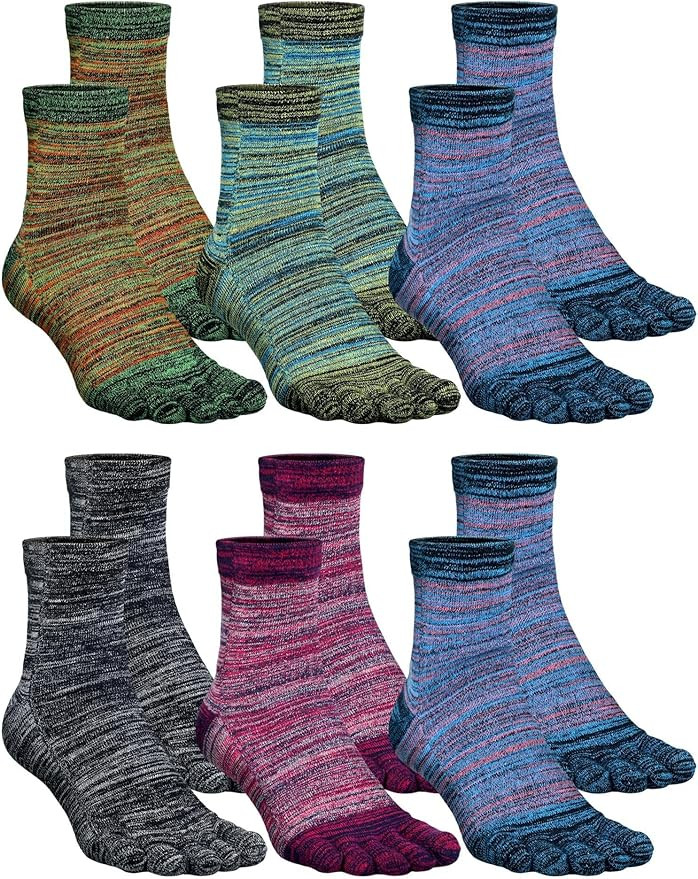 6 Pairs Women Toe Socks Cotton Crew Breathable Socks with Toes for Women Men Athletic Running | Amazon (US)