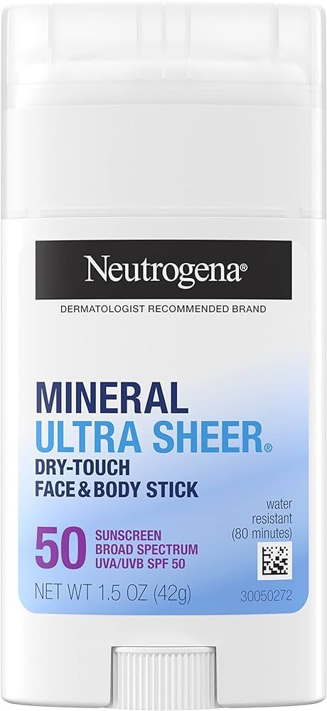 Neutrogena Ultra Sheer Dry Touch SPF 50 Mineral Sunscreen Stick for Sensitive Skin, Face & Body S... | Amazon (US)