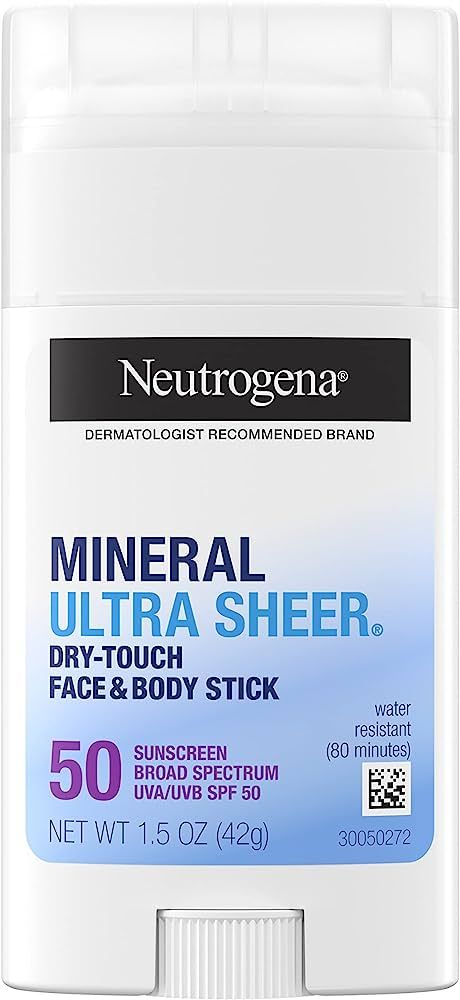 Neutrogena Ultra Sheer Dry Touch SPF 50 Mineral Sunscreen Stick for Sensitive Skin, Face & Body S... | Amazon (US)