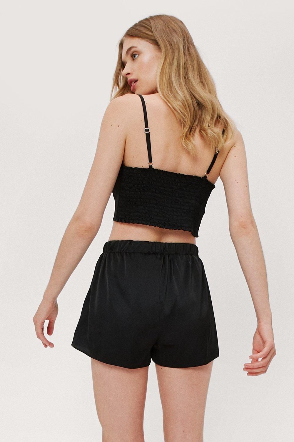 Satin Shirred Cami and Shorts Pajama Set | Nasty Gal (US)