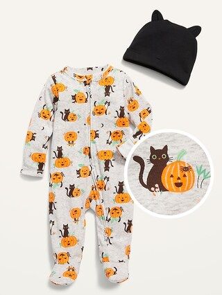 Unisex 2-Way-Zip Printed Sleep & Play Footed One-Piece and Beanie Set for Baby | Old Navy (US)