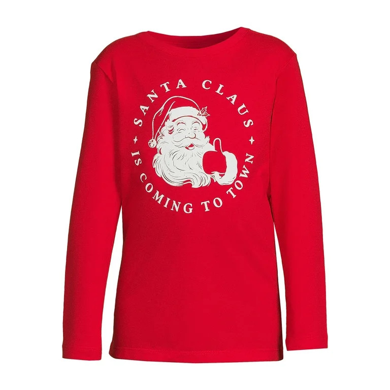 Holiday Time Boys Graphic Santa Tee with Long Sleeves, Sizes 4-18 & Husky | Walmart (US)
