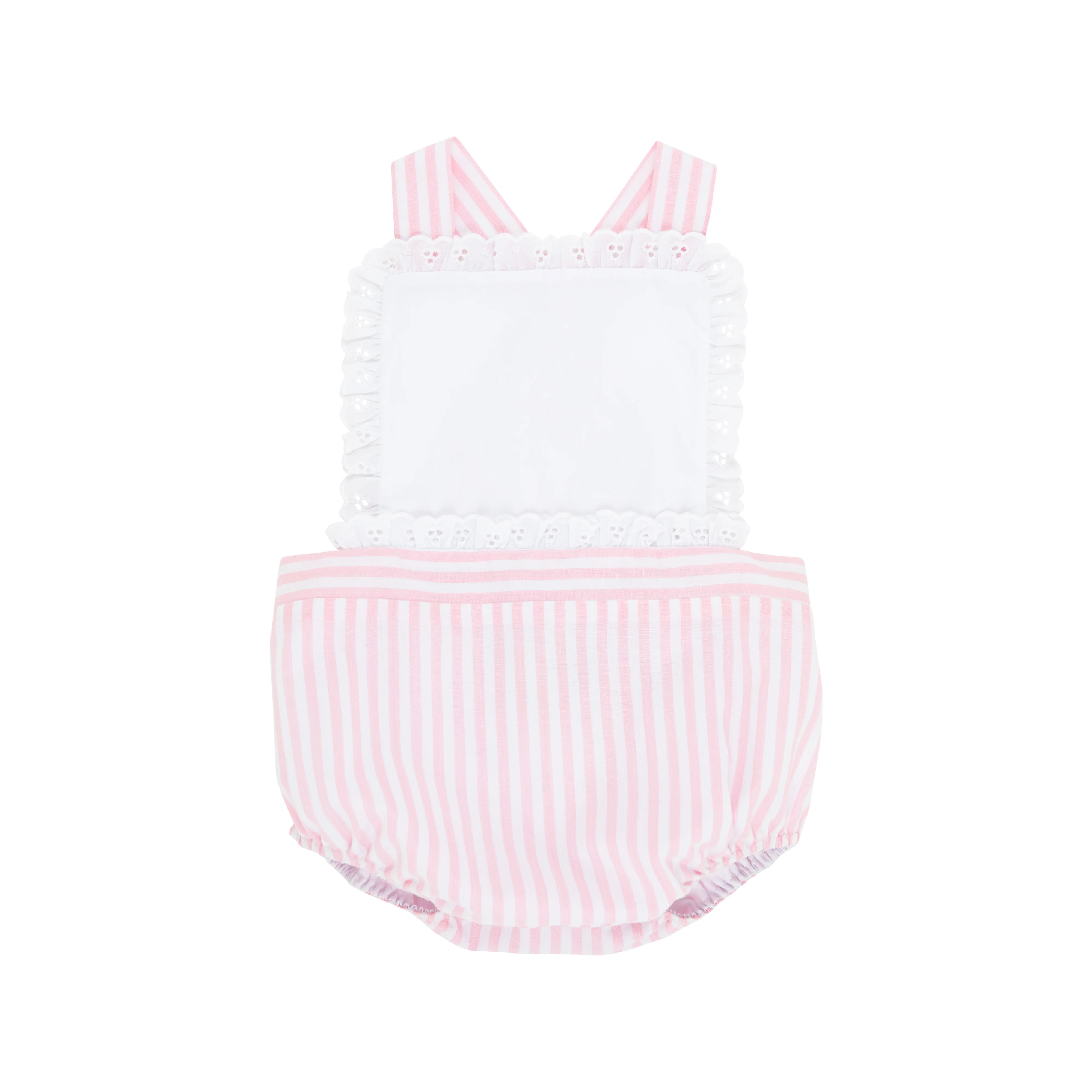 Sally Sunsuit - Worth Avenue White & Pinckney Pink Stripe with Worth Avenue White Eyelet | The Beaufort Bonnet Company