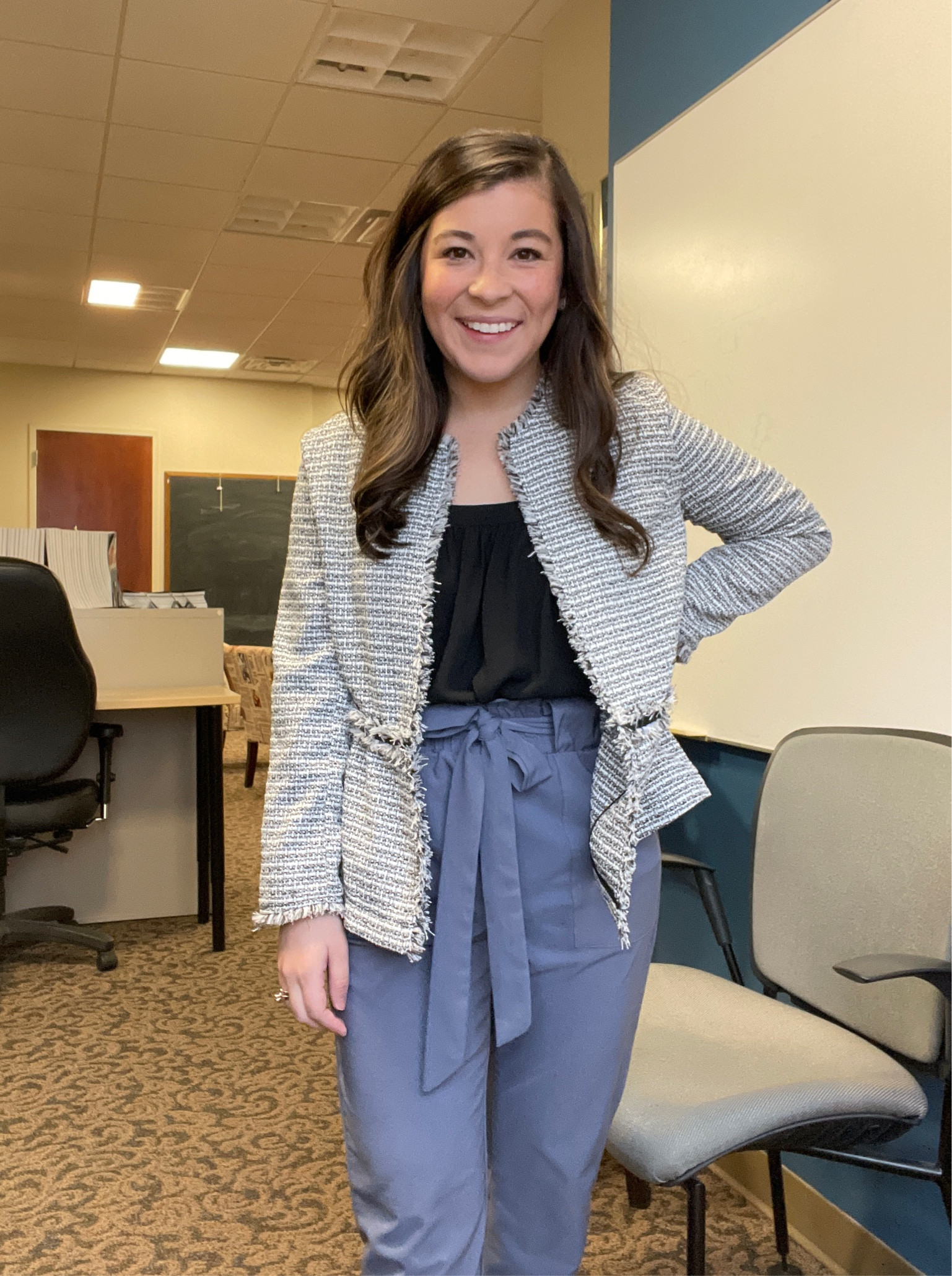 First thing, everyone should own these pants. Second, I used my heatless hair wrap- not bad results! 

When I was a kid, my mom & I made fun of tweed. I hope she's laughing at me from heaven today because I love this blazer I found on Thred Up (from Zara). 